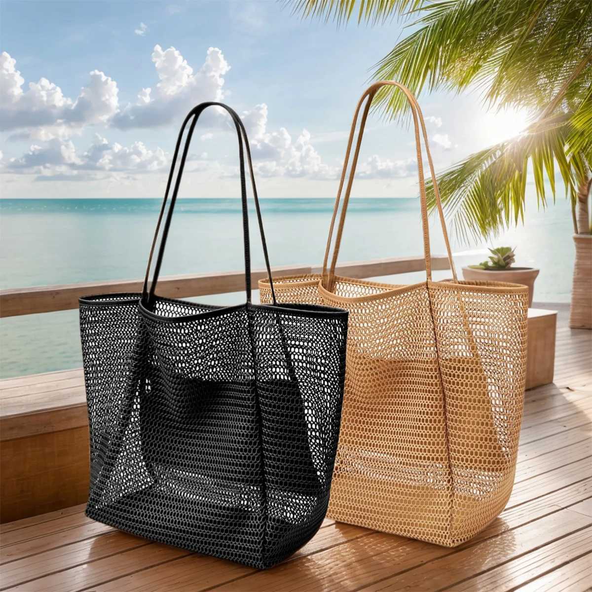 Mesh Beach Tote Womens Shoulder HandbagWomens Portable Washing and Swimming Clothing Storage Bag Z250512