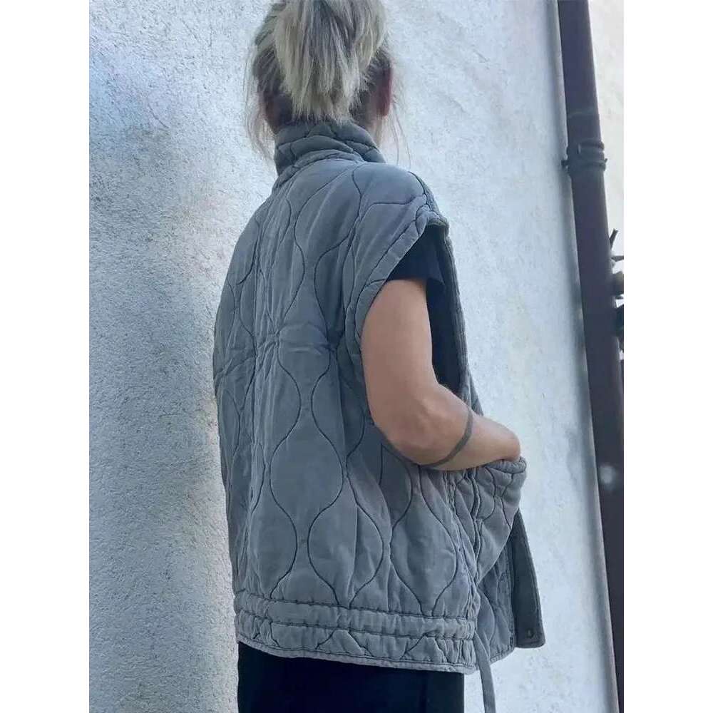 Nlzgmsj 2024 Autumn Winter Women Pocket Cotton Jacket Vest Sleeveless Stand Neck Zipper Waistcoat Loose Female Streetwear