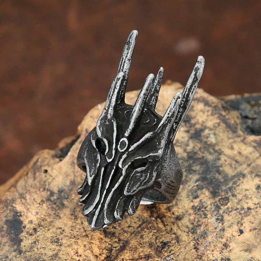 Vintage Black Helm of Sauron Ring For Men Women 316L Stainless Steel Punk Gothic Dragon Rings Fashion Jewelry Gifts Drop 250509