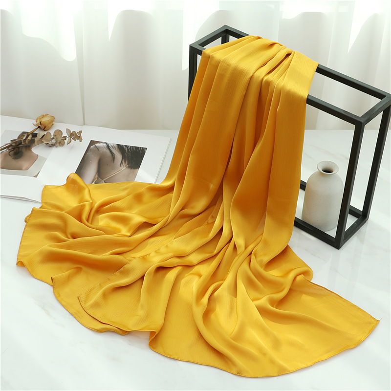 K698 Head scarf solid color silk scarf basic versatile scarf women's crepe travel scarf Tibet travel large shawl Southeast Asia