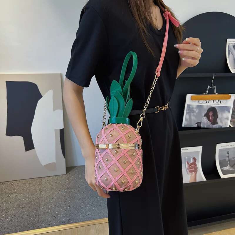 Hip Hop Party For Women 2022 Trend Cartoon Cute Pineapple Shape Crossbody Bags Fashion Leather Bucket Shoulder Bag Woman