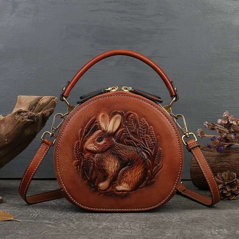 Genuine Leather Bags New Retro Women's Handbags Chinese Style Single Shoulder Crossbody Head Layer Cowhide Shell Bag
