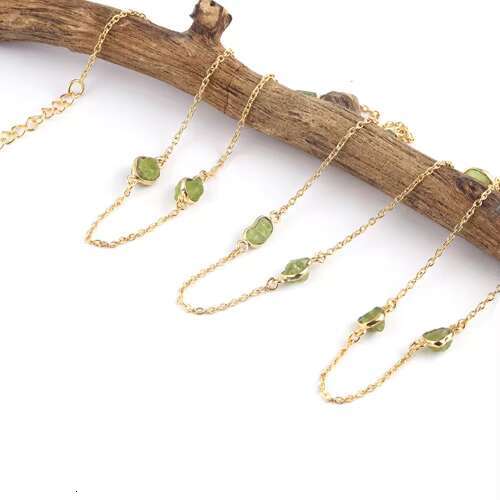 Gold Plated August Birthstone Necklace, New Fashionable Design, Natural Olivine Women's Layered Chain Jewelry
