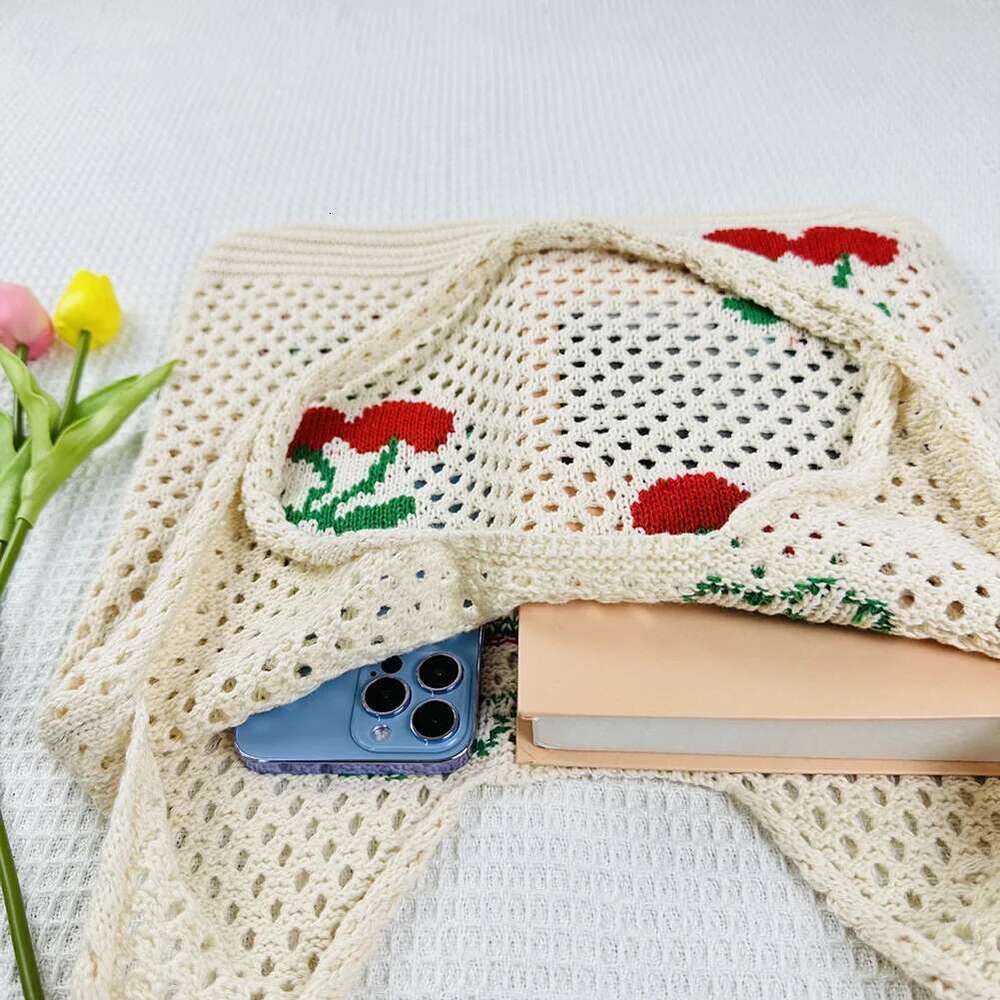 Cute Strawberry Cherry Crochet Shoulder For Women Large Shopper Casual Tote Handbags Summer Beach 2024 New Women's Bag