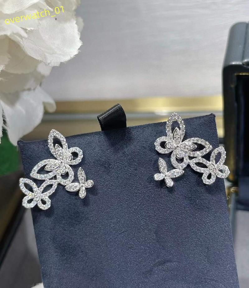 Stud Earrings Fashion Womens Three Butterfly Pear Zircon Earring 925 Sterling Silver Crystal Animal Wedding Party Jewelry