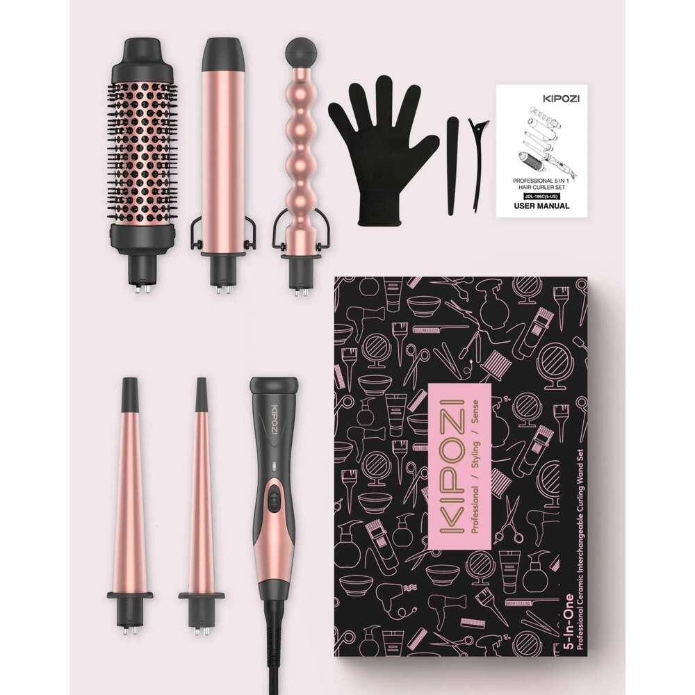 KIPOZI Hair Curling Wands 5 In 1 Curler Set 9-32Mm With Ceramic Coating Barrels Tongs Instant Heating Up