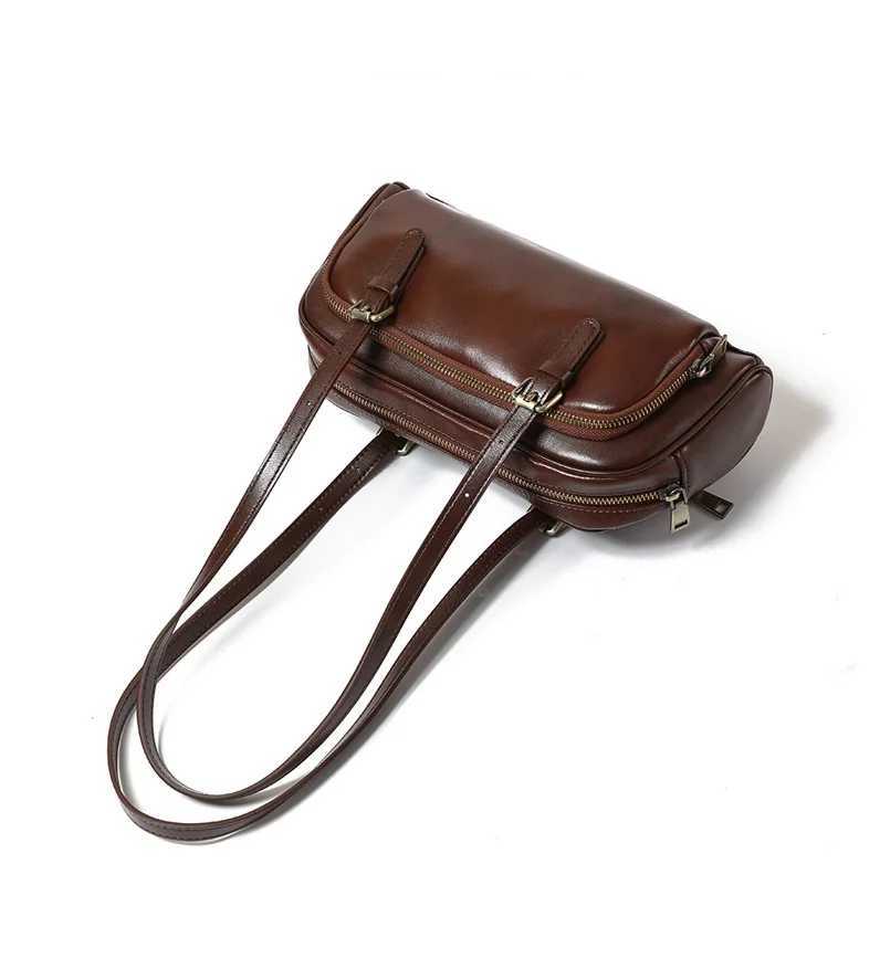 Retro Women Baguette Bags Genuine Leather Ladies Shoulder Bags Fashion Female Bowling BagsW250512