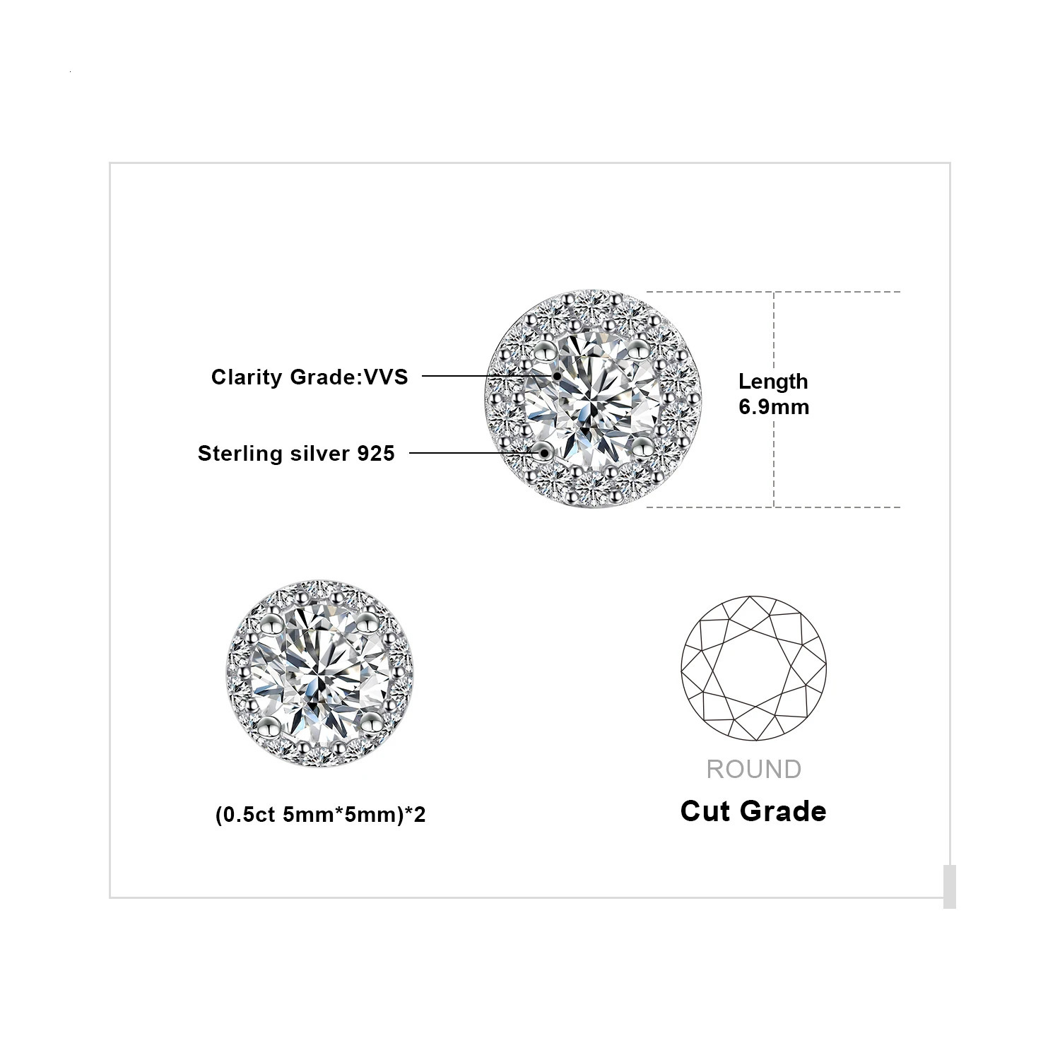 JewelryPalace Round Cut 5A Cubic Zirconia Halo Wedding Engagement 925 Sterling Silver Stud Earrings for Woman Gift Fine Jewelry 250512