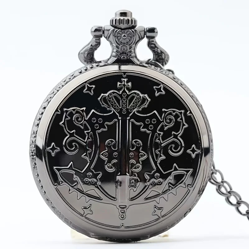 Black Deacon pocket watch anime pocket watch necklace watch dial fashionable quartz watch flip Roman 250512