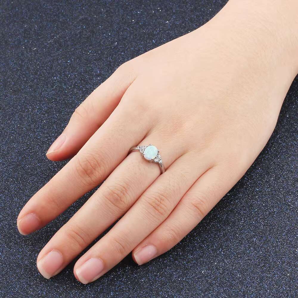 High Quality 925 Sterling Silver Simple Zircon Inlaid Opal Ring Eternal Engagement Wedding Rings