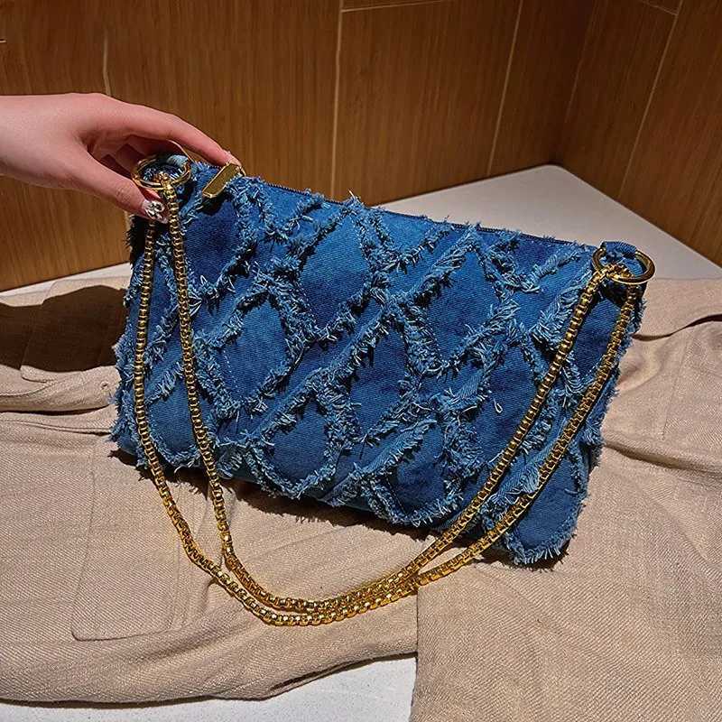 Denim Chain Shoulder Bag For Women Korean Fashion Tassel Crossbody Bags 2024 New Retro High-quality Handbags And Purses FemaleW250512