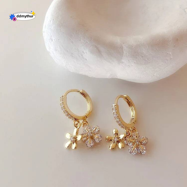 Micro Pave Zirconia Flower Hoop Earrings For Women Korean Style Delicate New Jewelry Wholesale ddmythur