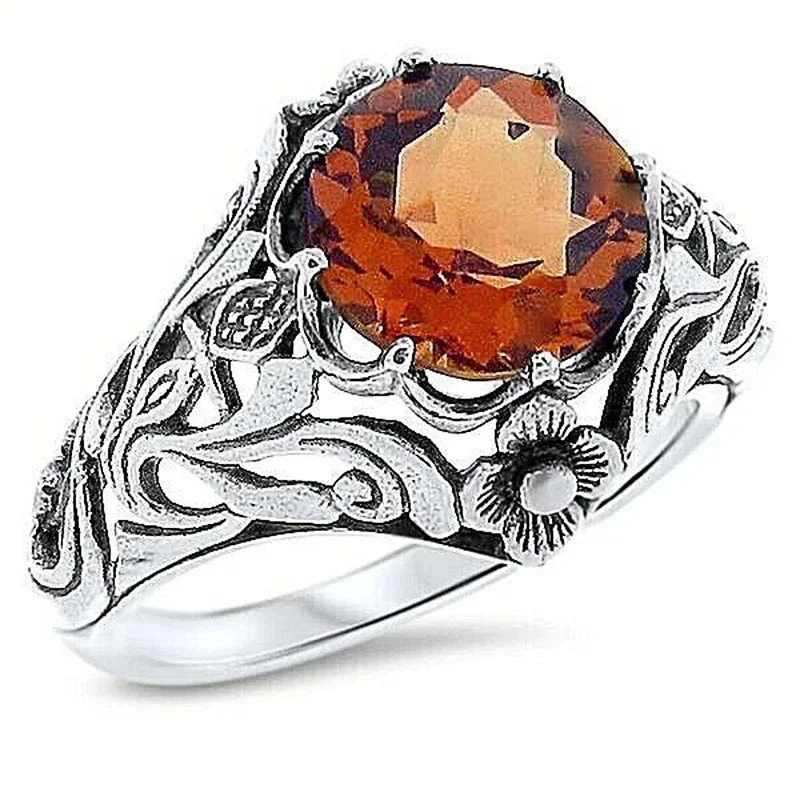 Vintage Red Zircon Plant Pattern Ring Gothic Punk n for Men and Women Jewelry Suitable Gift for Both Men and Women 250509