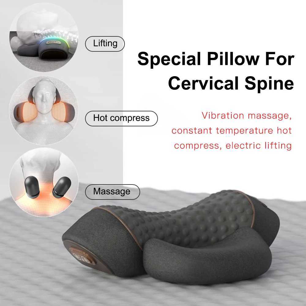 Neck Massage Pillow Heating Vibration Neck Retractor Massager Back Cervical Traction Relax Sleeping Memory Foam Spine SupportW250512