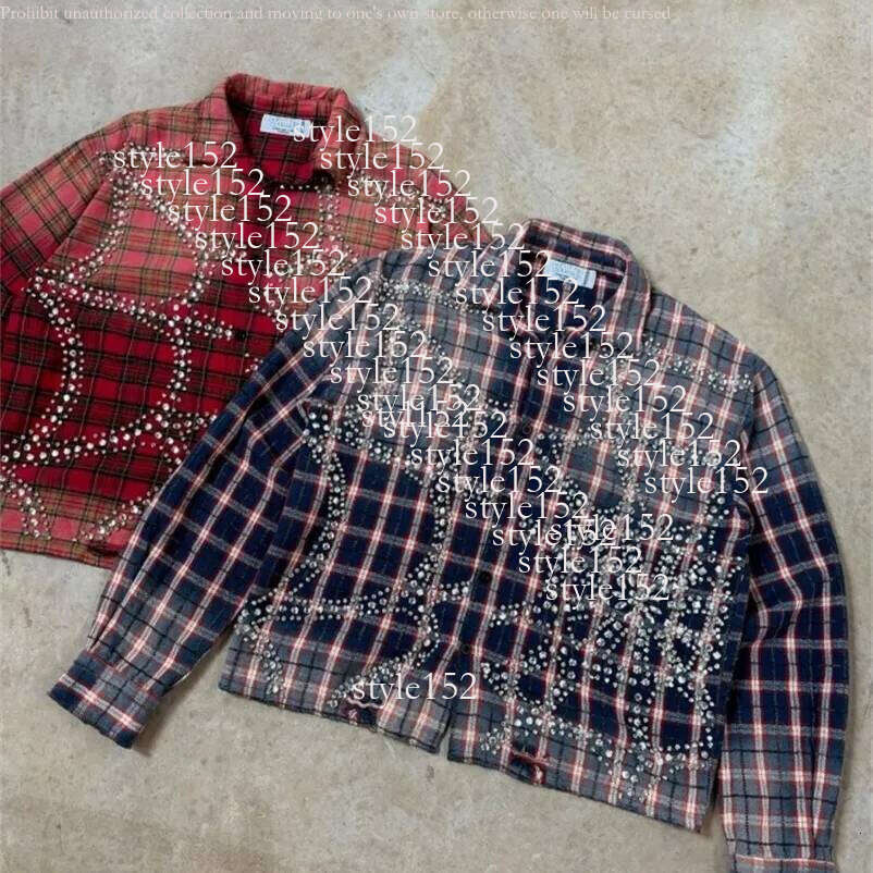 New Retro diamond plaid long-sleeved shirt high street style ihidden loose texture trendy couple casual sports lapel cardigan jacket