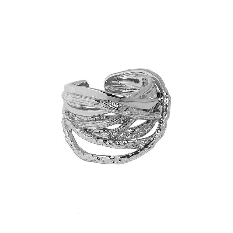 Vintage S925 Sterling Silver Multi-layer Cross Texture Finger Rings Jewelry for Women