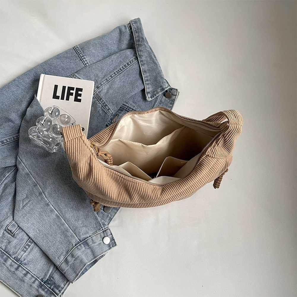 Corduroy Crossbody Bag Solid Color Women Crescent Bag with Pockets Handbag Everyday Sling Bag for School Travel WorkXJ250512