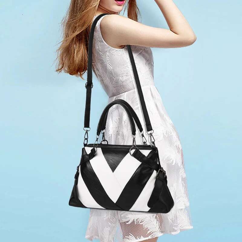 Female Solid Color Patchwork Shoulder Women Designer Handbag Ladies PU Leather Crossbody Bag