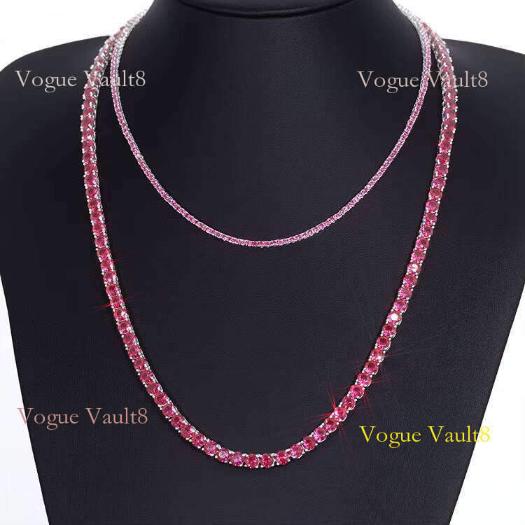 3/4/5mm Wide Red Corundum Sterling Sier Necklace/bracelet Tennis Chain