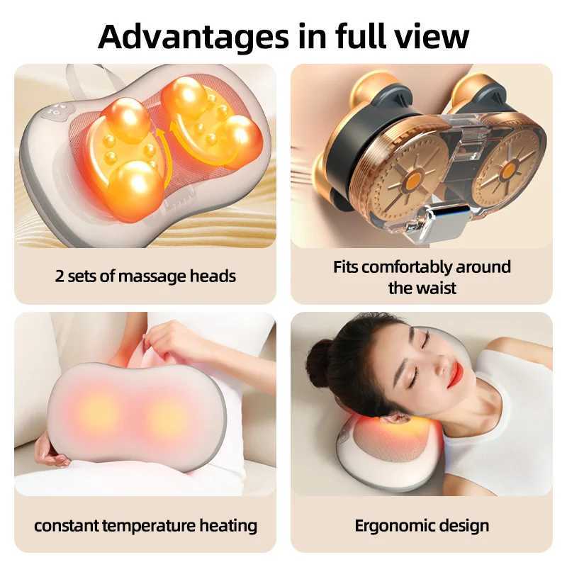 Head Massager Kneading and Rolling Cervical Shiatsu Massage Neck Back Waist Body Electric Multifunctional Massage Pillow CushionW250512