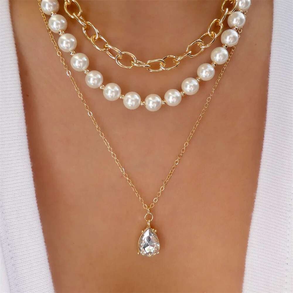 MAA-OE Multi-layer gold crystal necklace