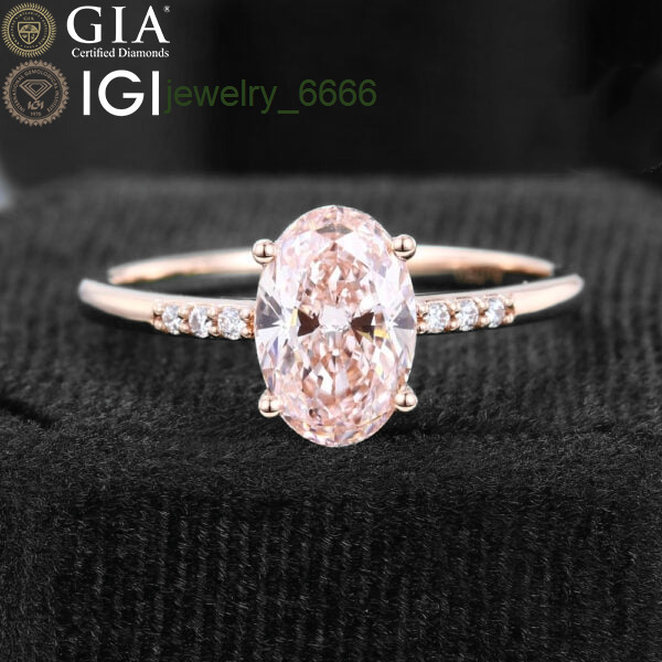 18k 14k 10k Yellow White Gold Ring 0.5ct 1ct 2ct Igi Gia Certified Pink Lab Oval Diamond Jewelry Cvd Diamond Engagement Ring