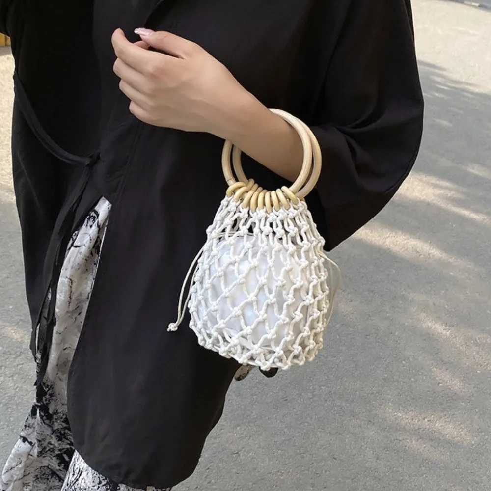 Portable Weaving Straw Woven Handbag Elegant Handmade Bucket Tote Bag Korean Style Niche Design Woven Beach Bag VacationW250512