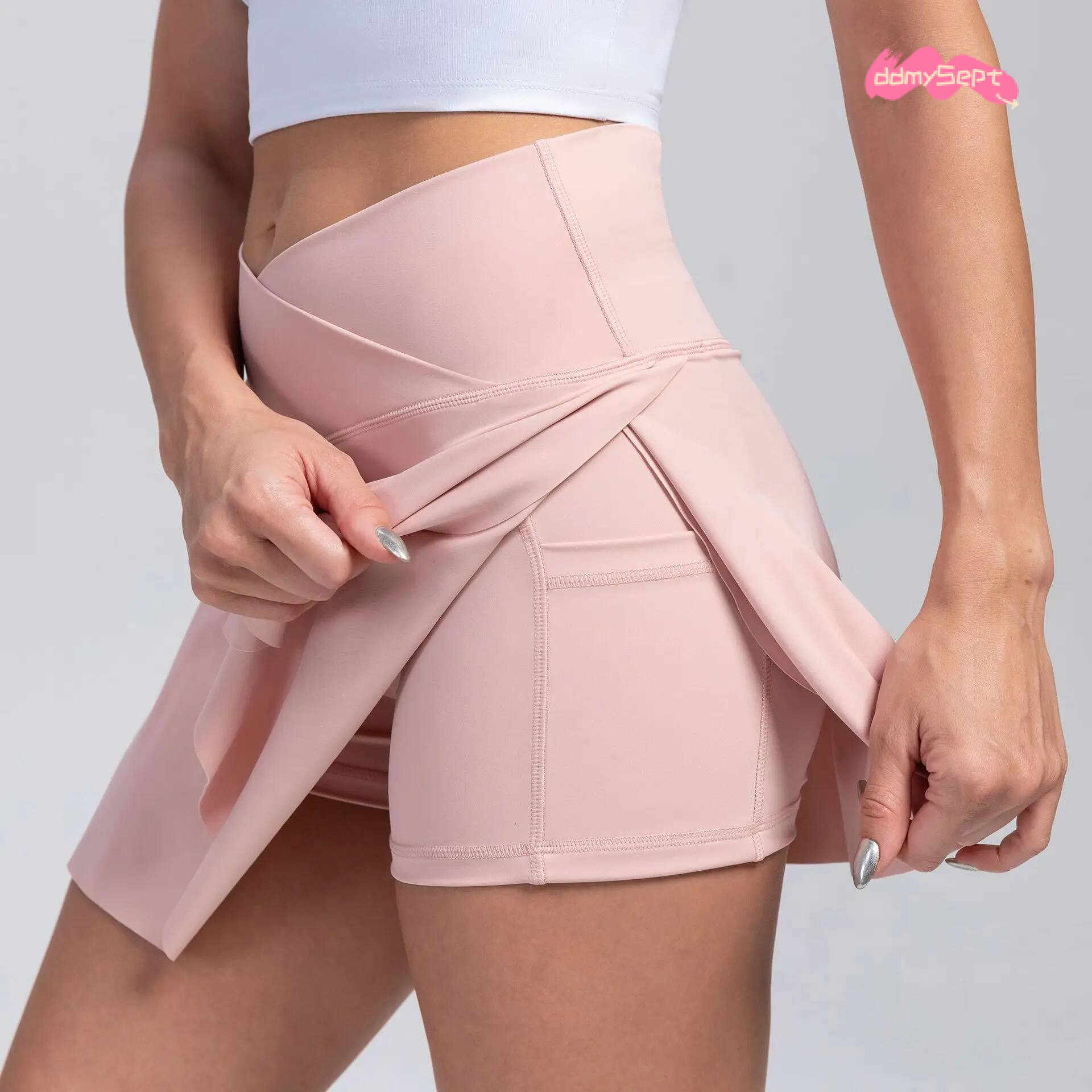 Women Pleated Tennis Skirt with Pockets Shorts Athletic Crossover High Waisted Gym Golf Skorts Workout Sports Skirts ddmysept