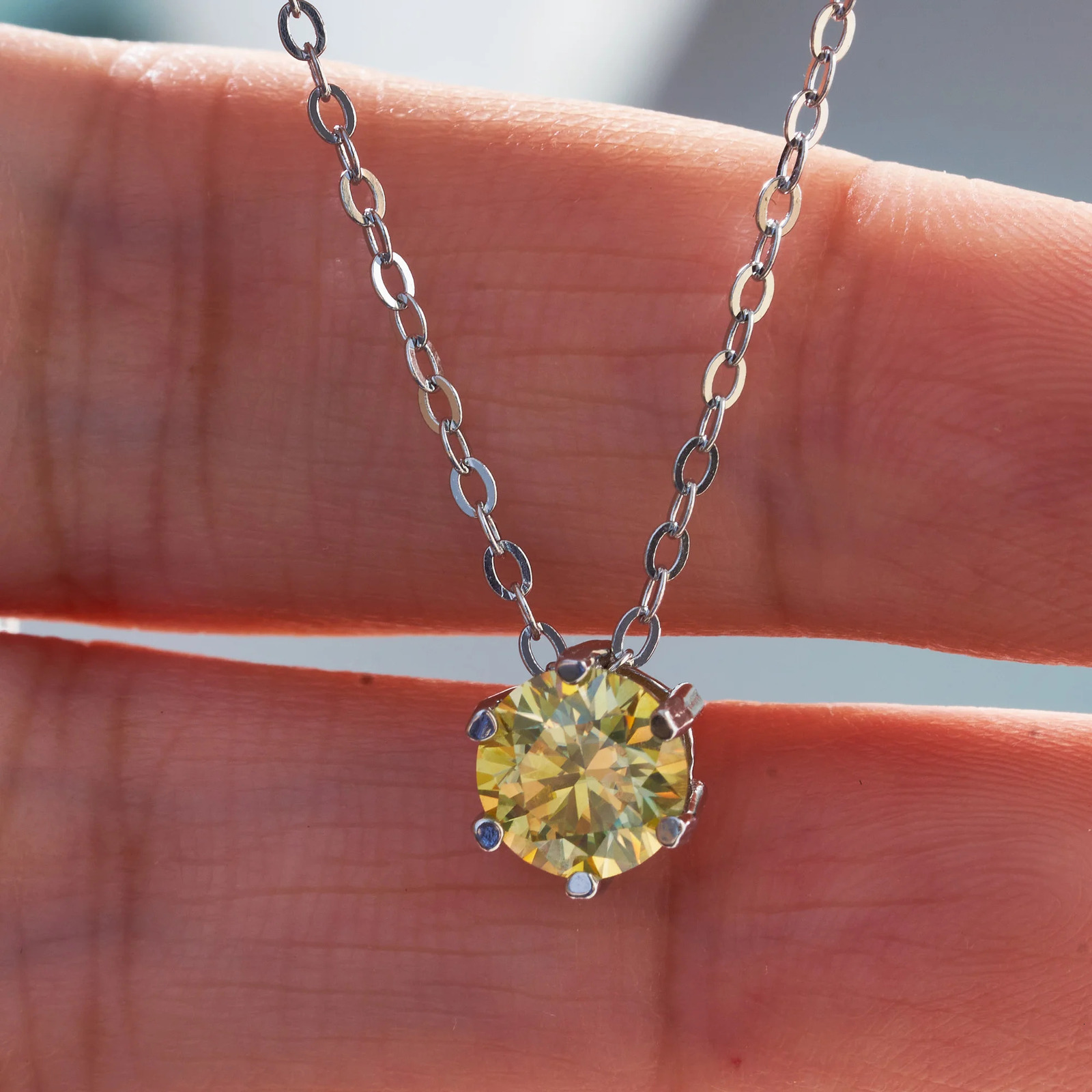 1CT Six Prong Setting Necklace D Color VVS1 Lab Diamond Pendant For Women 925 Sterling Silver Wedding Jewelry 250512