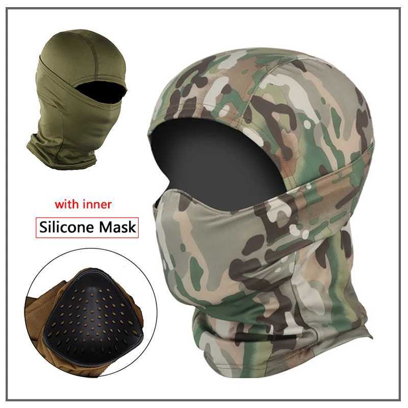 Tactical Mask Outdoor Balaclava Head Mask Silicone Half Mask Windproof Helmet Airsoft Hunting CS Game Sunscreen HatW250512