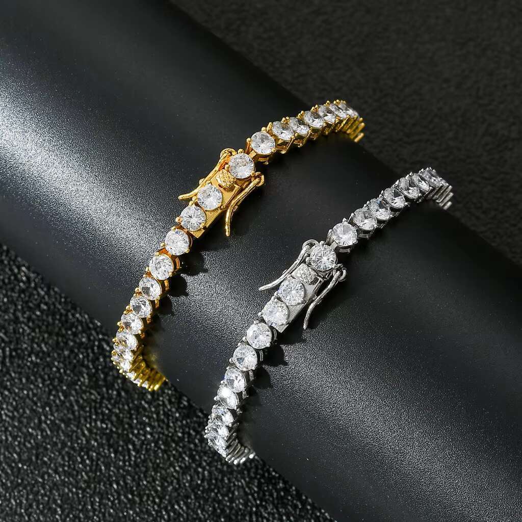 4mm Cubic Zirconia Tennis Chain Necklace 18k Gold Plated Mens Cuban Link Chain