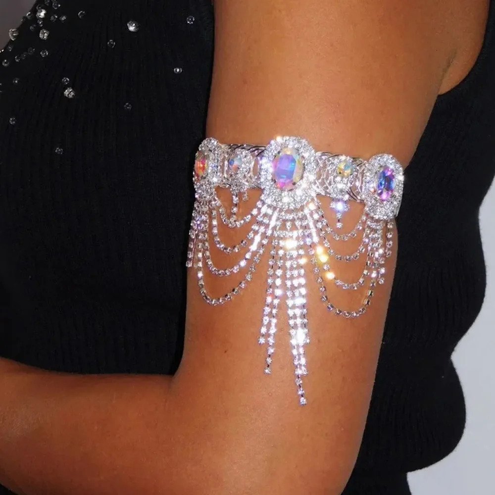 Charm Trendy AB Tassel Open Rhinestone Arm Chain Jewelry for Women Girl Nightclub Party Crystal Bracelet Bangle Hand Accessories 250512
