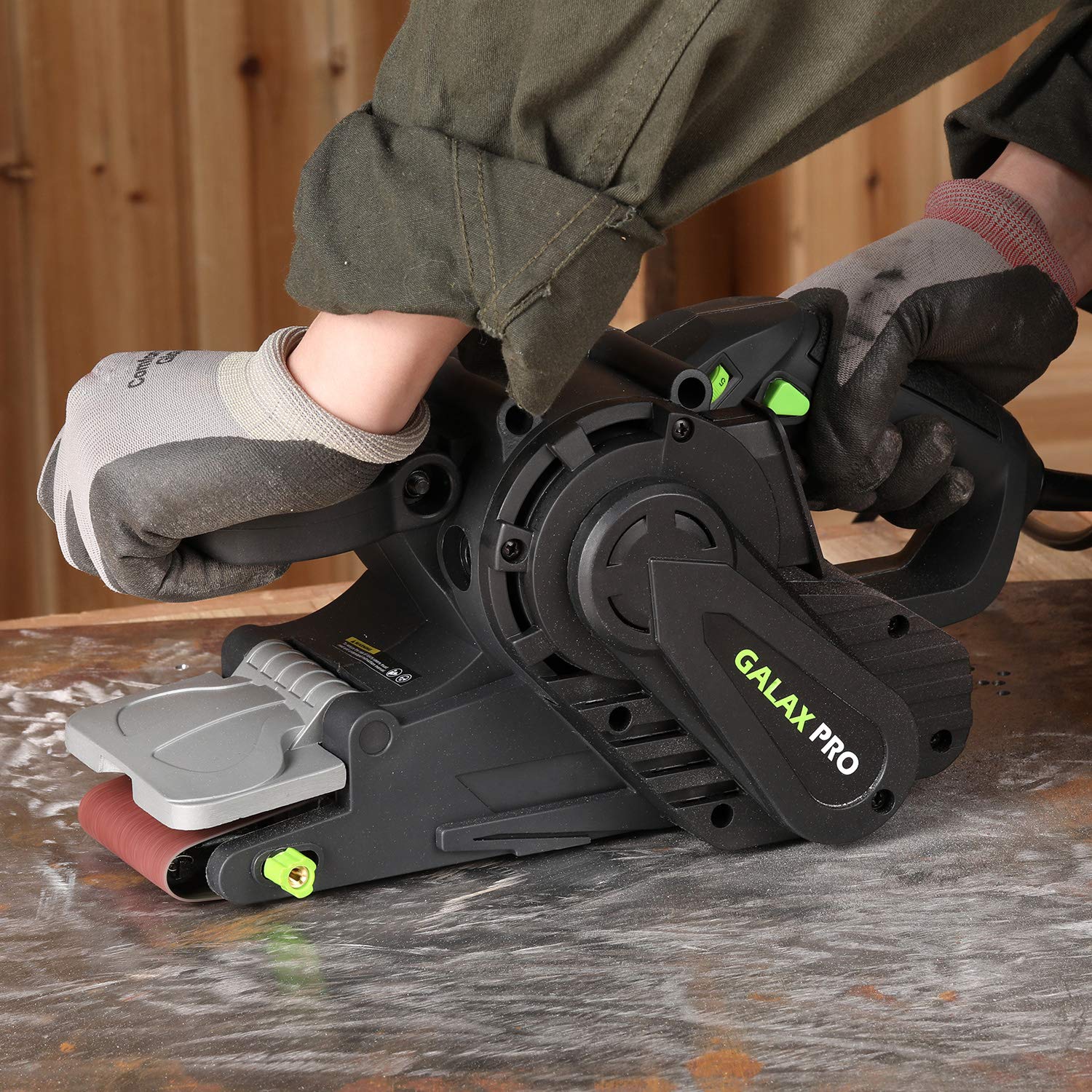 GALAX PRO 1010W Belt Sander, 120-380 RPM Variable Speed Settings, Dust Bag 5 Sanding Belts (76x533 MM)