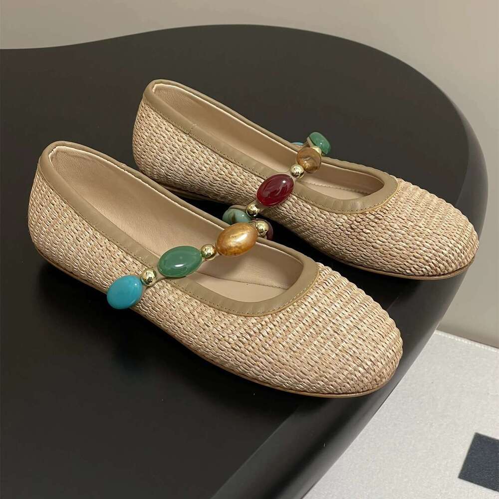 Women Size34-42 Genuine Leather Ballet Flats Mary Janes Jewel Weaving Round Toe Leopard Designer Shoes Zapatillas De Mujer