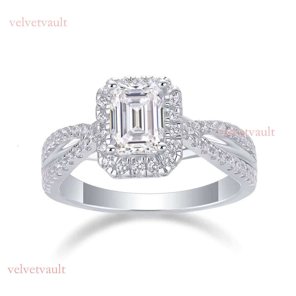 Fashionable silica emerald cut wide open handle ring - double-layer pointed set, pure silver, size 5-9, USA