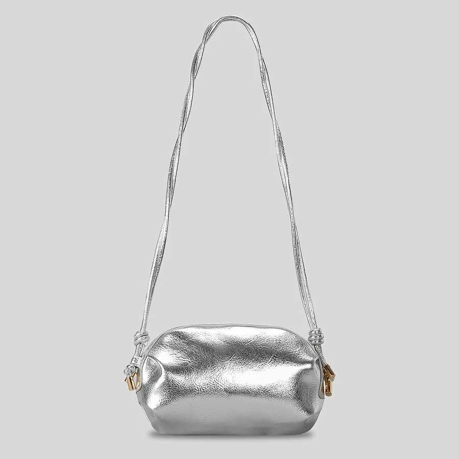 Fashion Silver Oval Crossbody Bags for Women Designer Hobos Pu Leather Shoulder Bags Metal Color Small Female Purses2024 SummerXJ250512