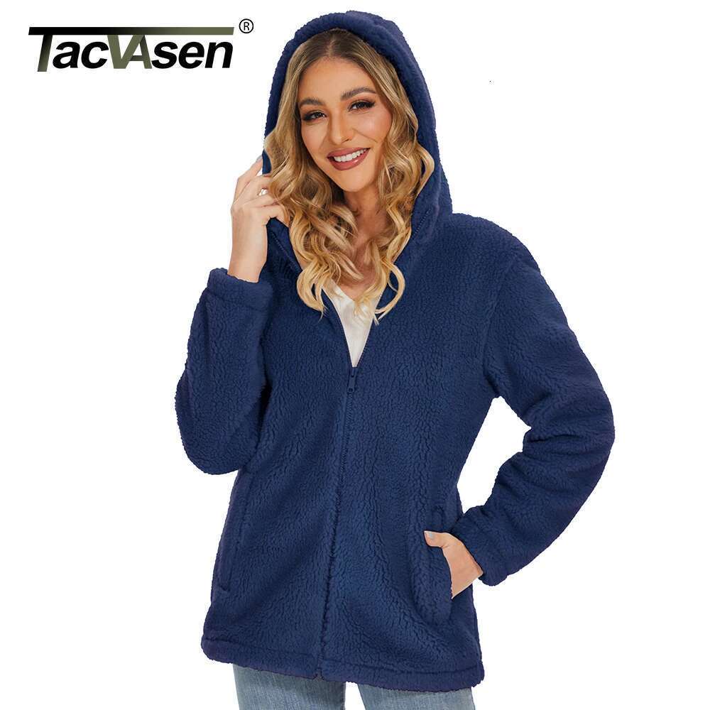 TACVASEN Causal Hooded Female Coats Women's Fleece Jackets Soft Heavy Fuzzy Sherpa Hoodies Outwear Warm Fluffy Overcoat Tops