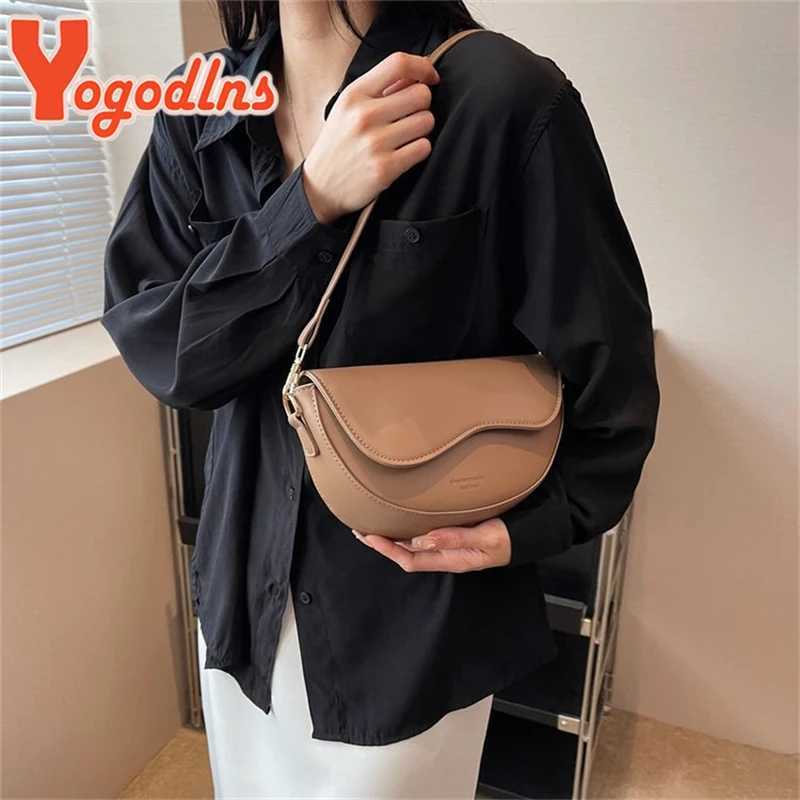 Yogodlns Fashion Small PU Leather Saddle Armpit Bags for Women Vintage Designer Shoulder Crossbody Bag Small Flap Purse Handbags Z250512
