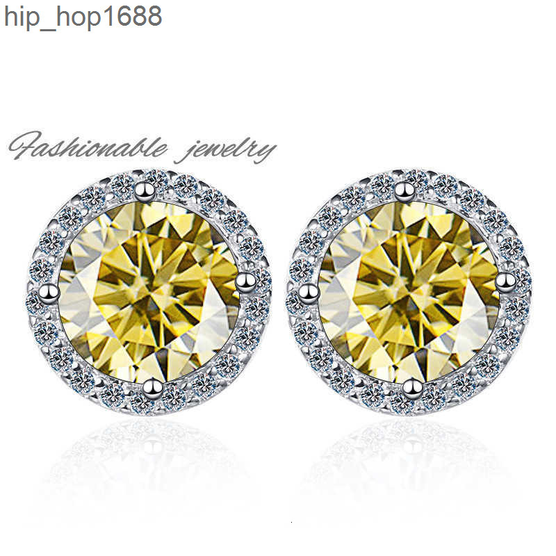 Hot Sale Halo Moissanite Earring 925 Silver Red Blue Yellow 6.5mm 1CT+1CT Round Cut Moissanite Earrings