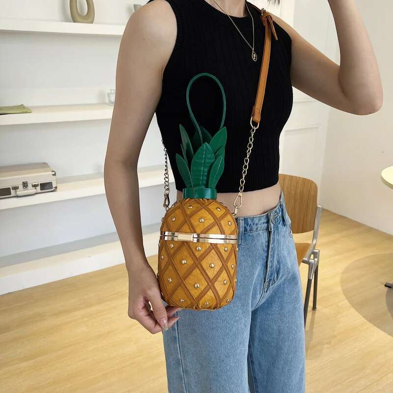 Hip Hop Party For Women 2022 Trend Cartoon Cute Pineapple Shape Crossbody Bags Fashion Leather Bucket Shoulder Bag Woman