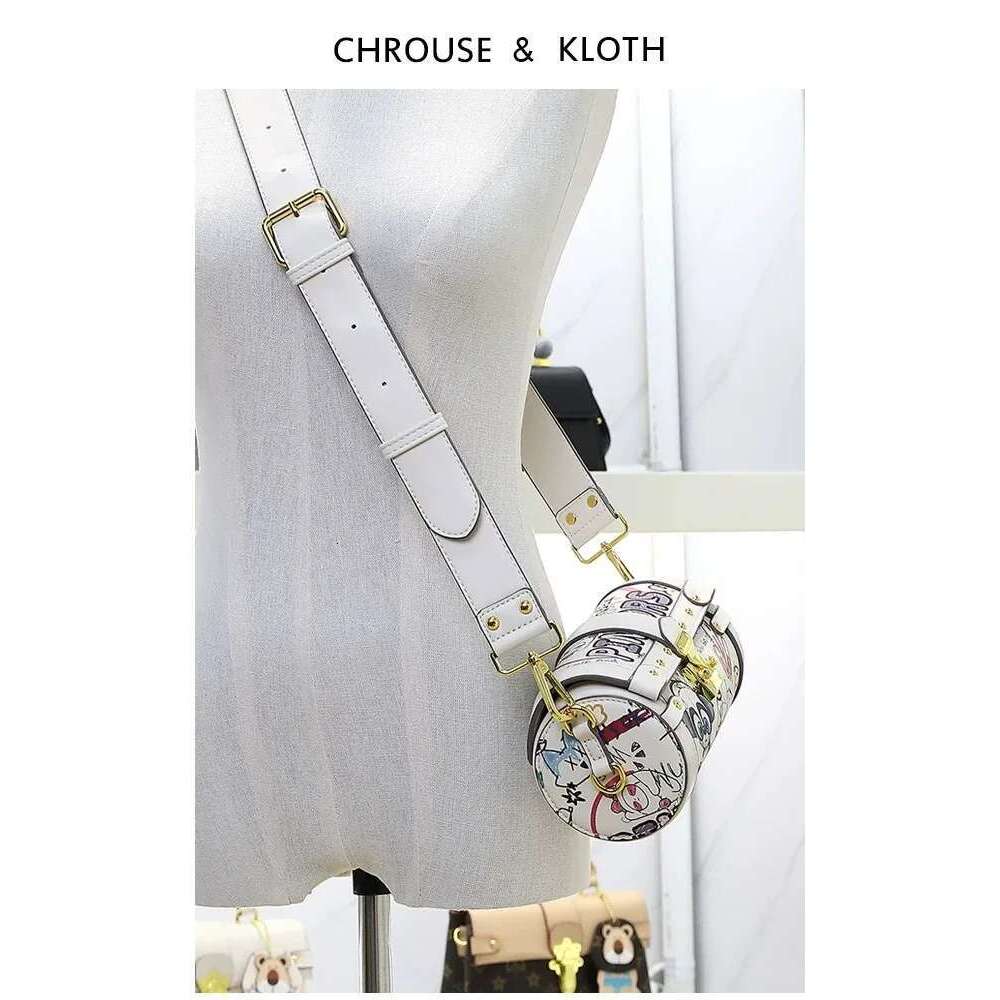 Original Design Handheld Cylinder With Cartoon Graffiti Pattern Letter Printing Women's Fashion And Cute Shoulder Bag
