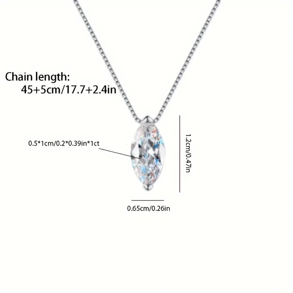 5*10mm 1CT Marquise Cut Diamond Necklace for Women Certified 925 Sterling Silver Neck Chain Party Jewelry Gift 250512