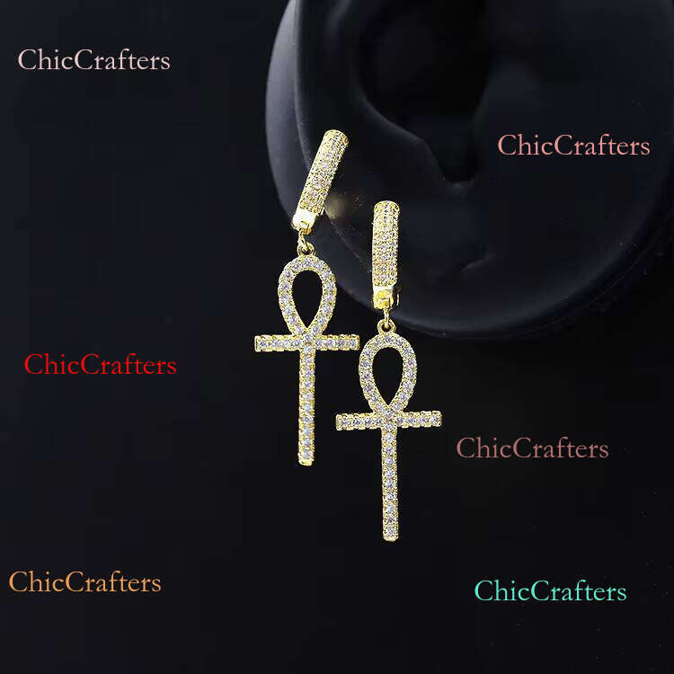 Fashion Cross Hoop S Sier 14k Yellow Gold Plated White Moissanite Dia Gem Drop Earrings for Woman Man