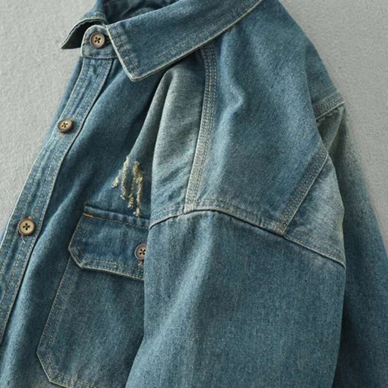 Chunky Washed Denim Shirt For Men Autumn/Winter Youth Retro Casual Loose Shirt Jacket