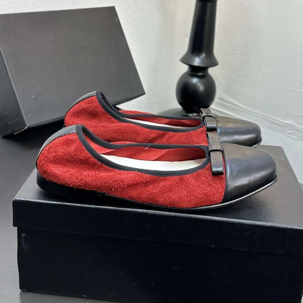 Shoes Women Size35-41 Genuine Leather Ballet Flats Butterfly Knot Natural Cow Suede Square Toe Designer Shoe Zapatillas De Mujer