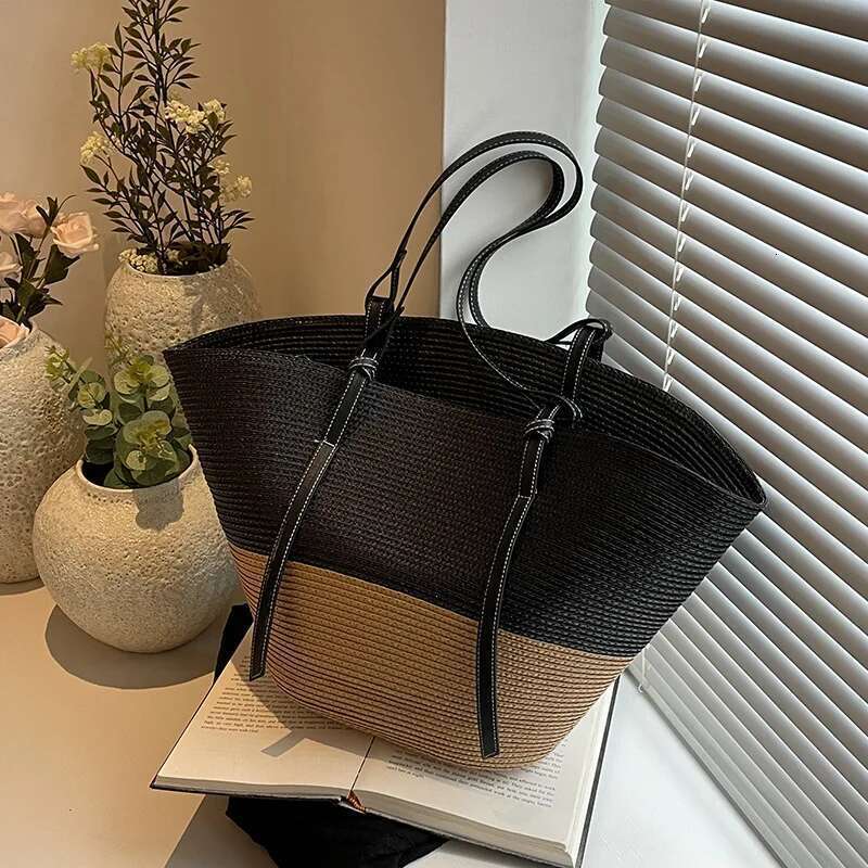 New Large Capacity Beach Shopping Bags Designer Rattan Woven Shoulder Women Handmade Straw Handbags Summer Travel Bag
