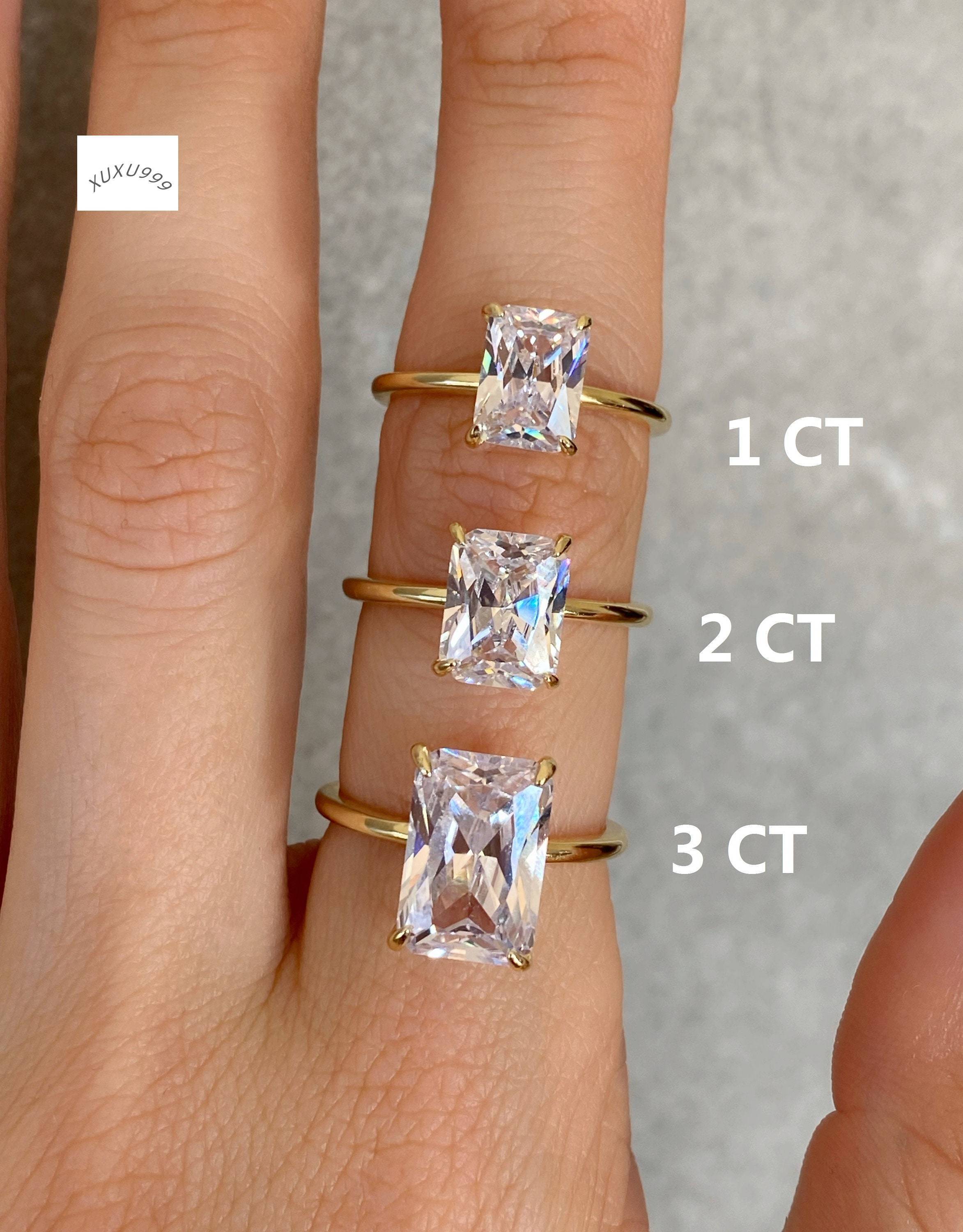 925 Sterling Silver Solitaire Diamond Wedding Ring 18k Gold Plated Radiant Cut Gra Moissanite Engagement Ring for Women