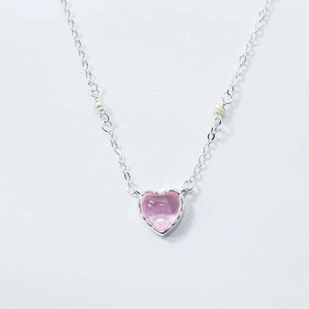 S pure sier high-quality classic pink heart-shaped pendant necklace cubic zirconia women's jewelry