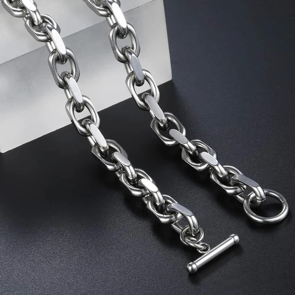 Stainless Steel To-Clasp Cable Link Chain Necklace for Women Men Fashion Jewelry 9mm