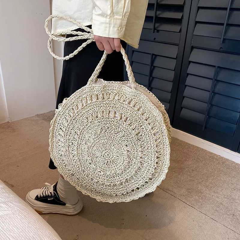Bohemian Straw Woven Shopper Tote Women Travel Beach Bag Summer Knitted Underarm Shoulder Bag Handmade Woven Hollow HandbagW250512